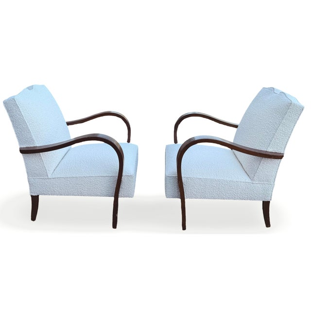 A Pair of 1930s Art Deco “Swan Song” Armchairs in Ivory Bouclé For Sale In New York - Image 6 of 17
