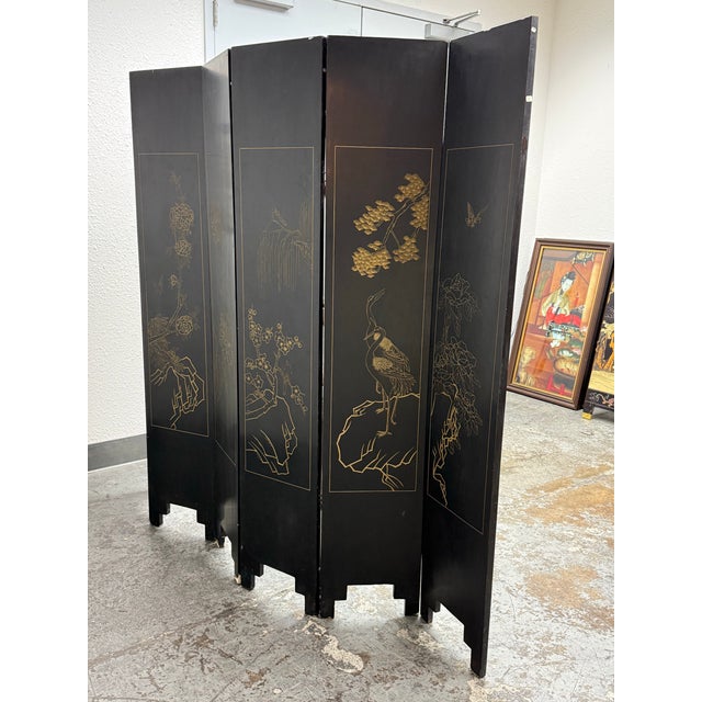 Chinese Coromandel Imperial Palace Courtyard Scene Six-Panel Screen For Sale - Image 12 of 12