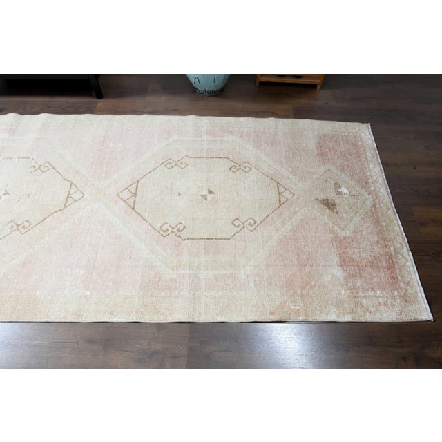 1970s Vintage Handmade Wool Cotton Pink Runner Rug For Sale - Image 4 of 11