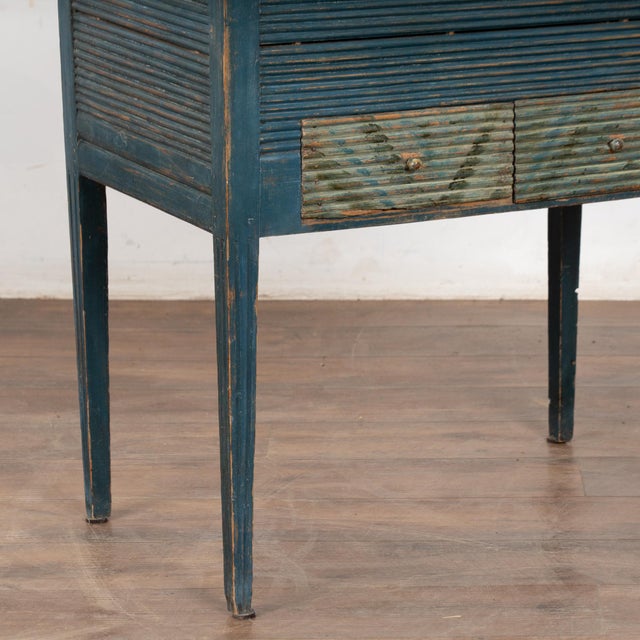 Original Swedish Blue Painted Side Table With Hidden Storage Dated 1850 For Sale - Image 11 of 12