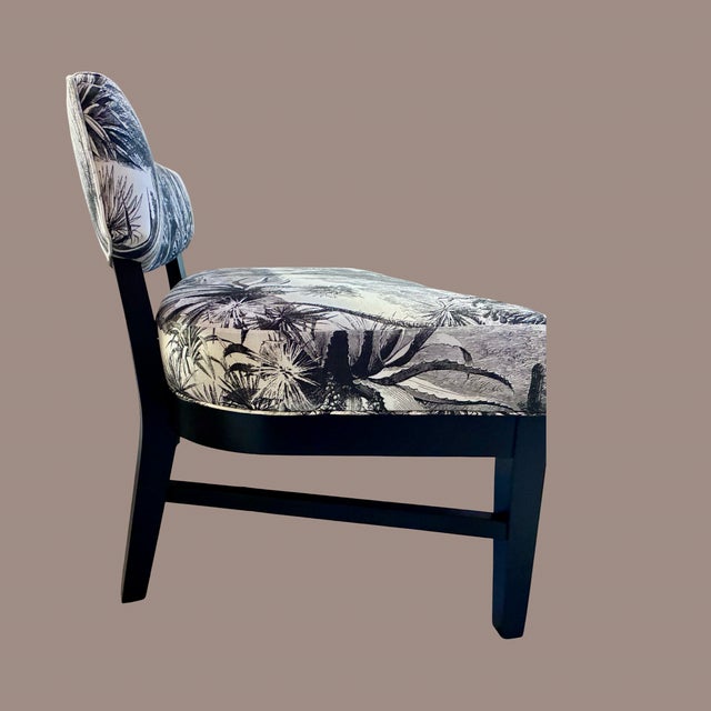 Pierre Frey 1970s Black Lacquer Bench/Settee With Pierre Frey Upholstery "Pampa Noir" For Sale - Image 4 of 4