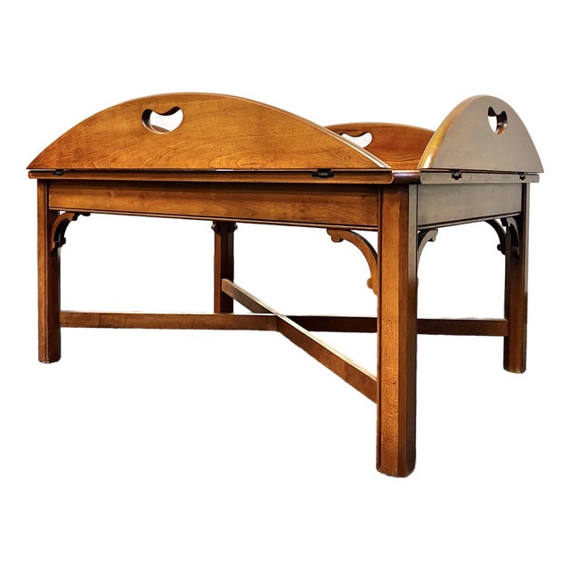 Chippendale Style Cherry & Yew Wood Butlers Tray Coffee Table For Sale