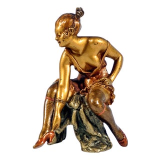 Bronze Girl Getting Dressed Sculpture from Franz Bergmann, 1920s For Sale