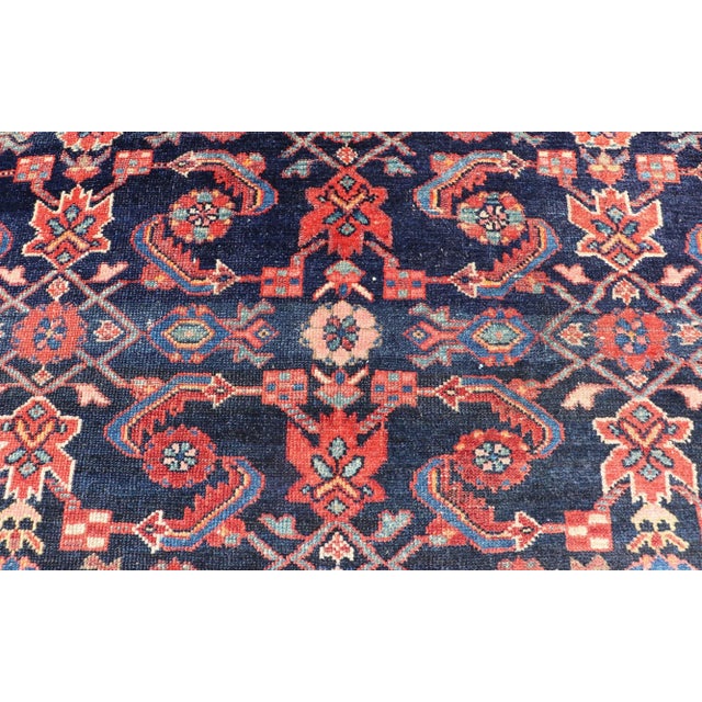 Antique Persian Malayer Rug With Colorful Geometric All-Over Design in Dark Blue 5'1 X 6'8 For Sale - Image 4 of 15