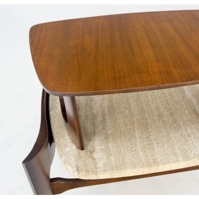 Pair Sculptural 1970s Walnut Travertine Tops Step Side End Tables Singer Sons For Sale - Image 13 of 18