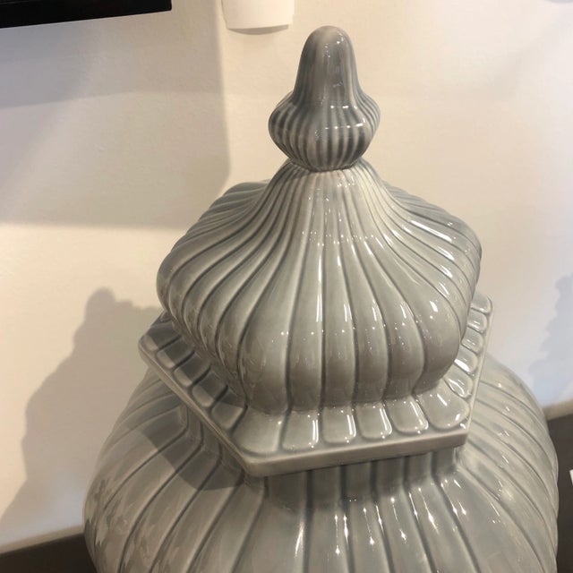 1990s Vintage Italian Grey Ceramic Vase With Lid and Fluted Design For Sale - Image 5 of 12