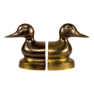 Vintage Traditional Brass Mallard Duck Library Bookends - A Pair For Sale