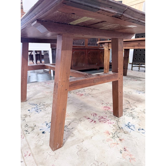 Mid 20th Century Vintage Arts & Crafts Mission Solid Oak Dining Table With Trestle Base For Sale - Image 5 of 8