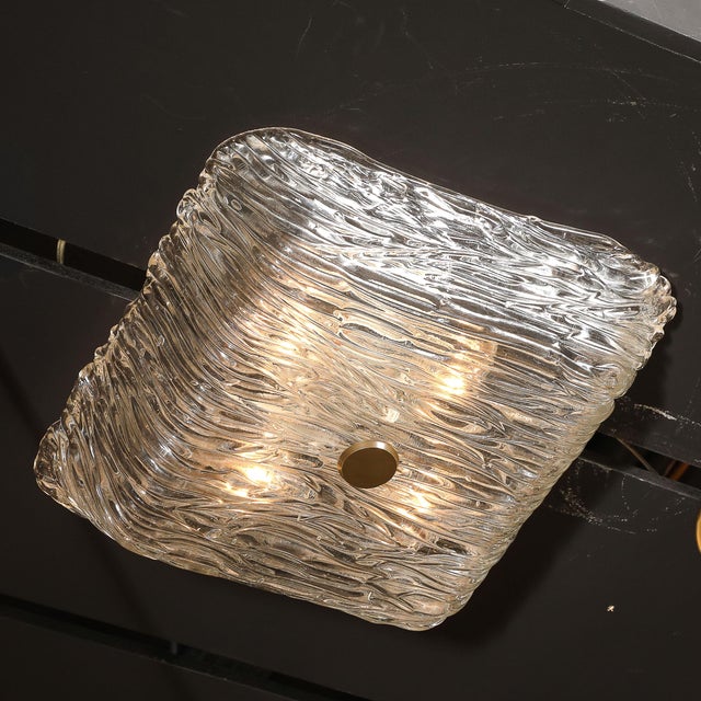 Glass 1960s Mid-Century Modern Murano Hand-Blown Textural Clear Glass Venini Flush Mount Chandelier For Sale - Image 7 of 18