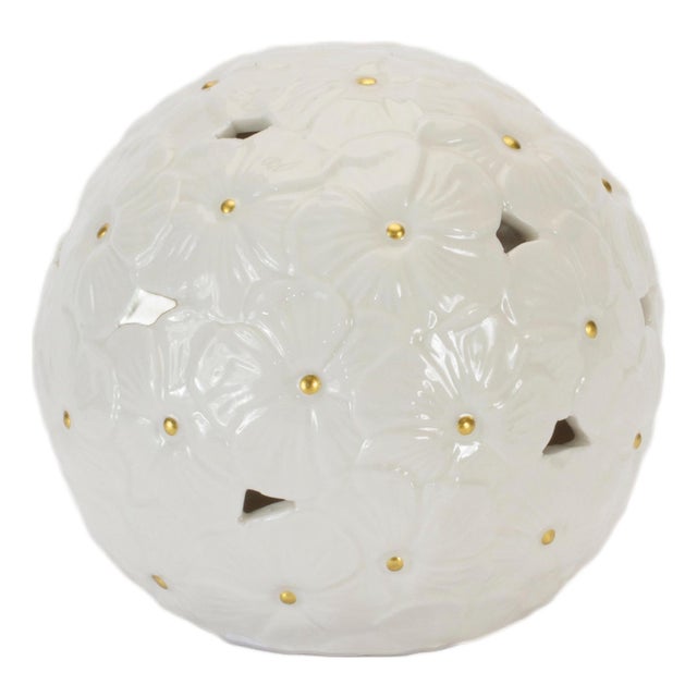 Floral Embossed Ceramic Orb (Set of 2) For Sale