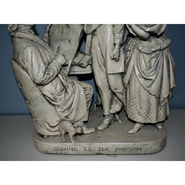 John Rogers Plaster Statue Sculpture Antique Coming to the Parson Patented 1870 For Sale - Image 9 of 12