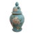 Asian Style Saltware Pottery Blue Floral Urn For Sale