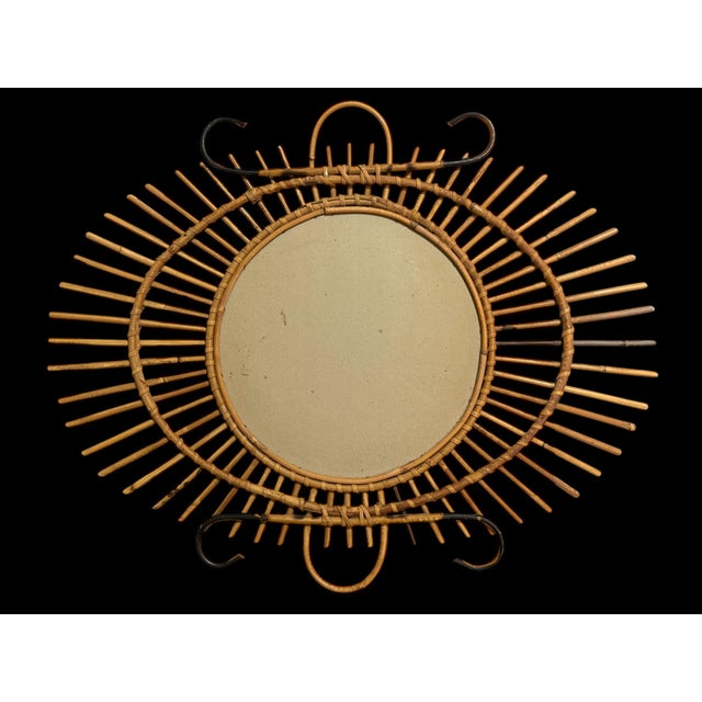 Mid-Century Modern Vintage Rattan Sun Mirror, 1950s For Sale - Image 3 of 8
