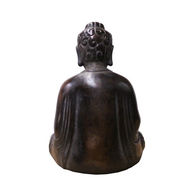 Handmade Bronze Finish Decent Look Sitting Buddha Statue For Sale In San Francisco - Image 6 of 8