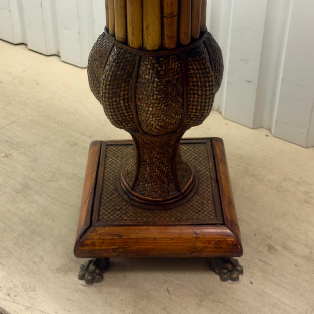 Wood 1980s Maitland-Smith Attributed Burnt Bamboo Drop-Leaf Table With Brass Feet For Sale - Image 7 of 12