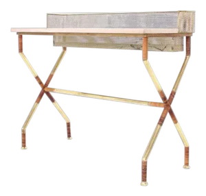 20th Century Hollywood Regency X-Base Brass and Marble-Top Console Table