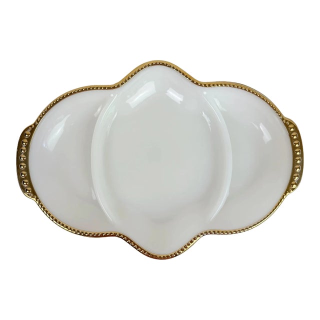 1950s Anchor Hocking Fire King White Milk Glass Divided Platter For Sale