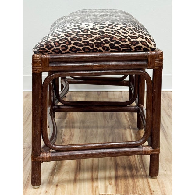 Late 20th Century Vintage Velvet Leopard Print Upholstered Chinoiserie Style Bench For Sale - Image 5 of 9
