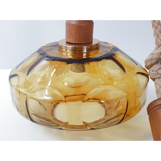 Vintage Rope, Gilt Glass and Teak Pendant Light, 1960s For Sale - Image 6 of 7