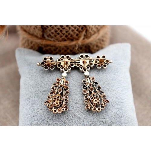 Gold and Silver Brooch with Diamonds For Sale - Image 4 of 7