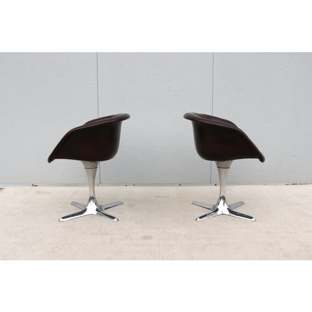 Brown 1960 Mid-Century Modern Burke Division Brown Leather Swivel Bucket Chairs, a Pair For Sale - Image 8 of 18