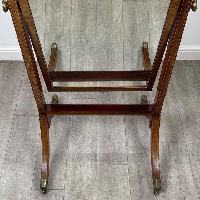 Gold 20th Century English Edwardian Inlaid Mahogany Cheval Mirror, 1890s For Sale - Image 8 of 12