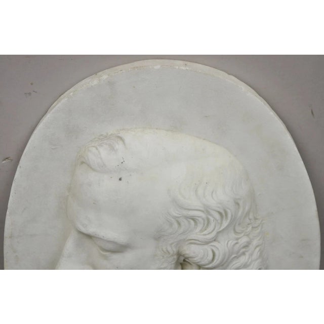 Antique Italian Marble Relief Carved 20" Oval Renaissance Bearded Gentleman Bust For Sale - Image 4 of 10