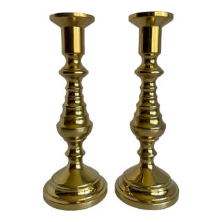 Pair of Virginia Metalcrafters Brass Beehive Candle Holders For Sale