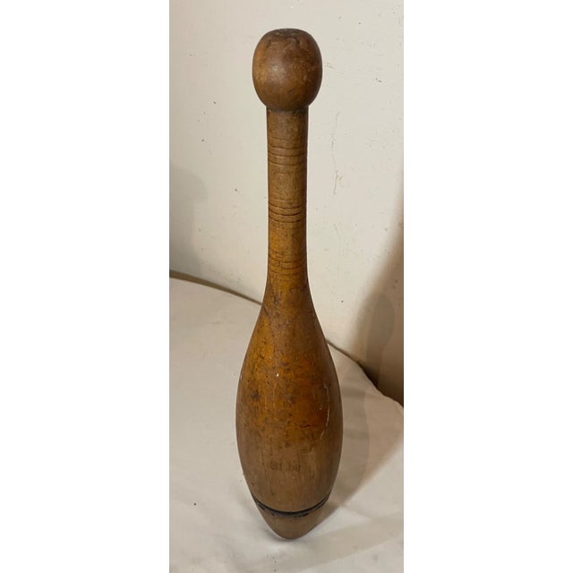 Antique 19th Century Handmade 3lbs Folk Art Wood Exercise Weight Indian Club Pin For Sale - Image 4 of 16