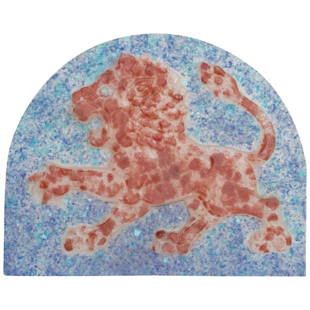 Henri Cros Pate De Verre Rampant Lion Large Plaque, Circa 1910 For Sale