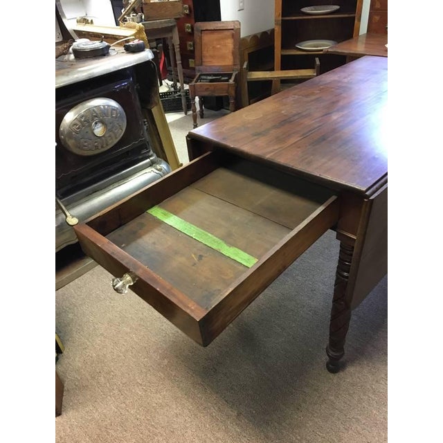 American Large Antique Walnut Wood Flip Top Table, With Extending Sides For Sale - Image 3 of 6