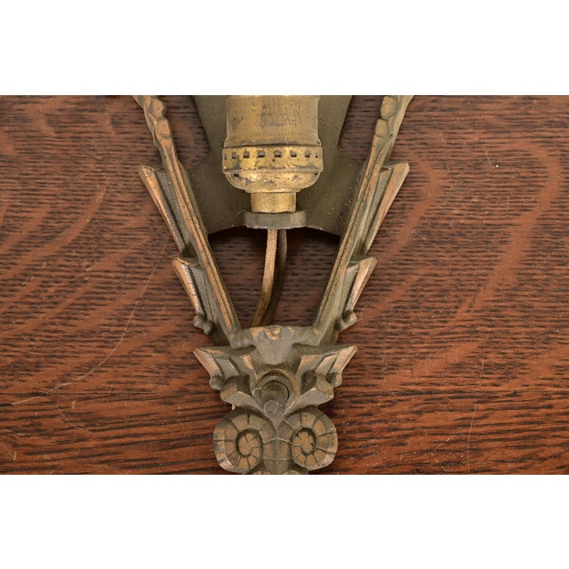 Metal 1930s Mid-West Art Deco Bronze Soleure Wall Sconces, 1930s For Sale - Image 7 of 11