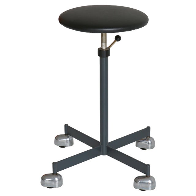 Scandinavian Modern Steel & Leather Swivel Working Stool attributed to Kevi, Denmark, 1960s For Sale