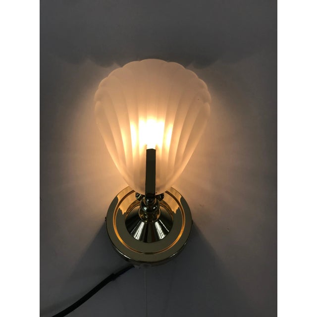 Metal 1980s Shell Shaped Brass and Glass Wall Lamps - a Pair For Sale - Image 7 of 8