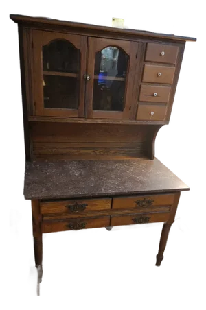 19th Century Marble Top Possum Belly Copper Lined Bins Kitchen Bakers Cabinet