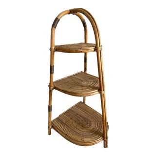 Pencil Reed Rattan Three Tier Shelf Etagere For Sale