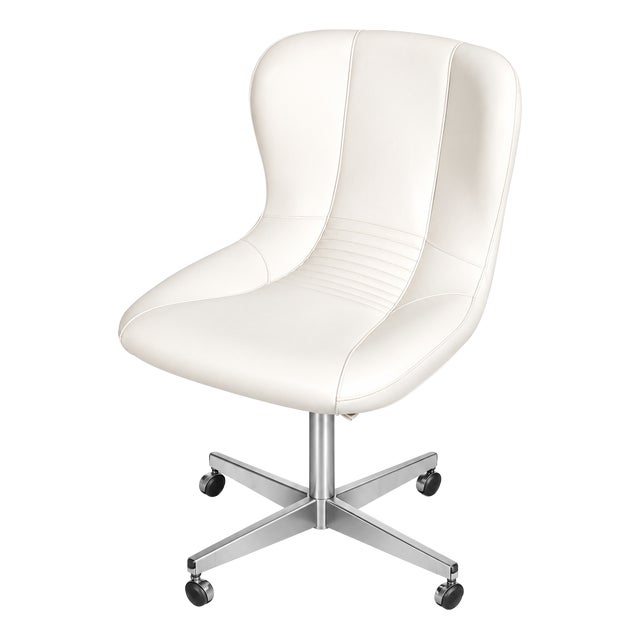 Vintage Italian Swivel Chair in White Leather and Chrome by Gastone Rinaldi for Rima, 1960s For Sale