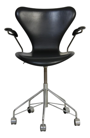 Model 3217 Office Chair in Patinated Black Essential Leather by Arne Jacobsen, 2000s