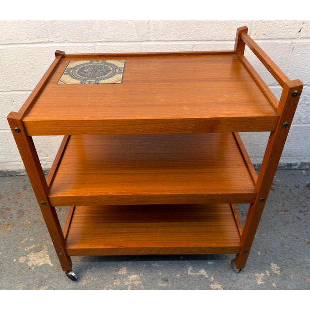 Brown Mid Century Danish Teak Bar Cart With Tile Insert by BRDR. Furbo, Attributed For Sale - Image 8 of 13