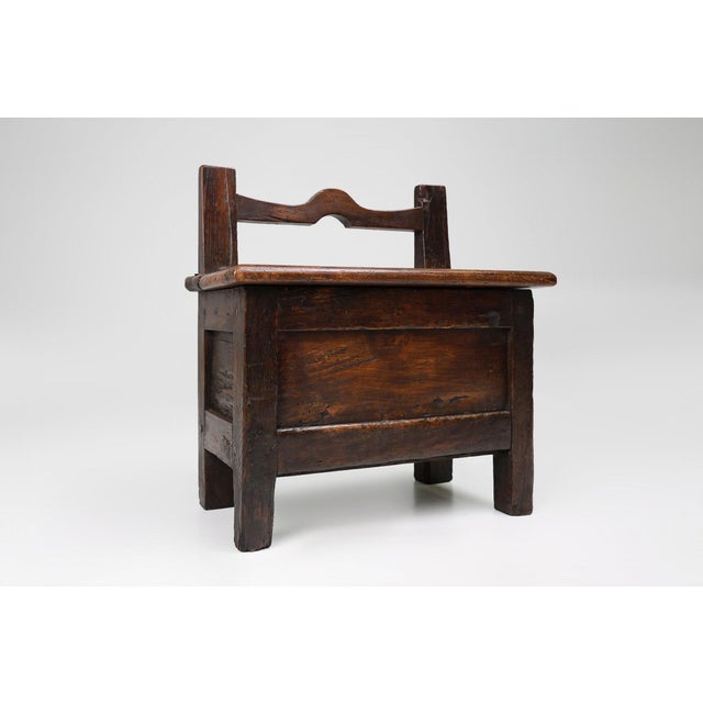 Mid-Century Modern Antique French Wooden Stool with Storage For Sale - Image 3 of 13