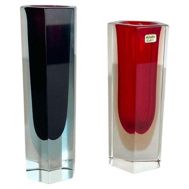 Faceted Murano Glass Sommerso Vase by Flavio Poli, Italy, 1970s, Set of 2 For Sale - Image 17 of 17