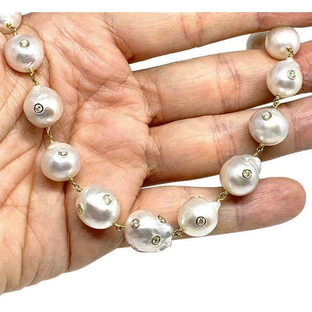 Fine Quality South Sea Pearl Diamond Necklace 18K Gold 13.4 mm 16.5" Certified $14,200 822106 This is a One of a Kind...