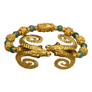 1950s The Angelica: Zolotas Signed Bracelet Features Two Kissing Ram Heads For Sale