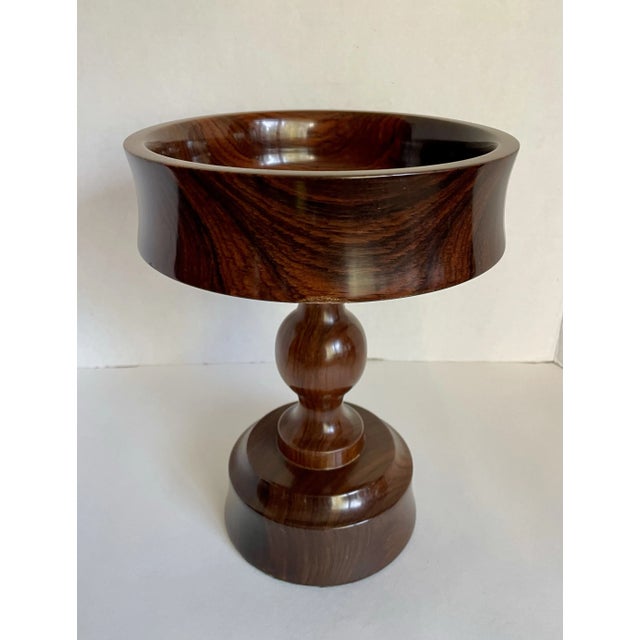 Vintage Signed Lacquered Wood Pedestal Bowl For Sale - Image 10 of 12