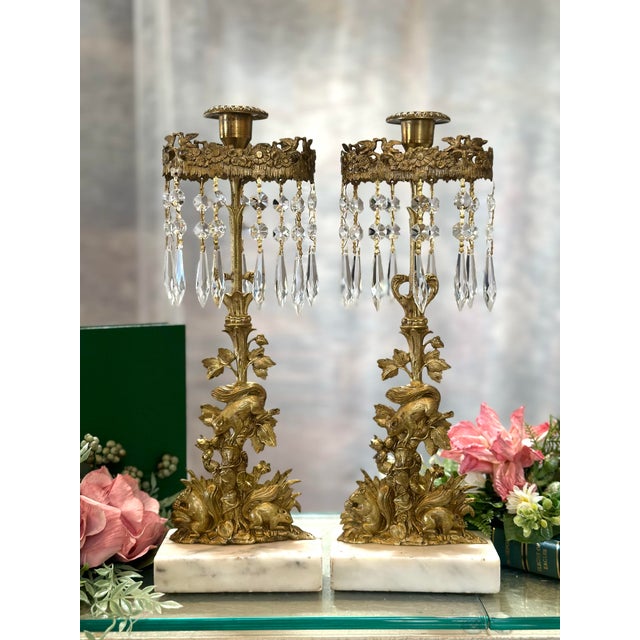 Antique Victorian Girandole Candlesticks With Squirrels Circa 1890's