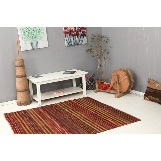 Mid 20th Century Striped Vintage Turkish Kilim Rug For Sale In Los Angeles - Image 6 of 7