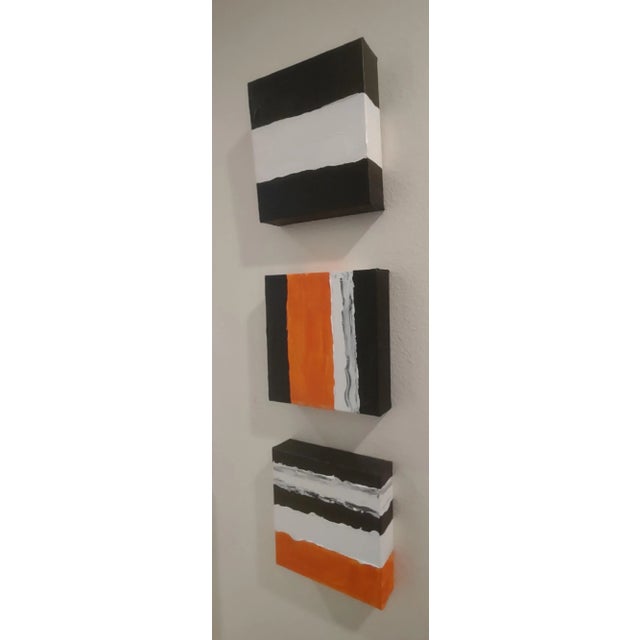 Contemporary Abstract Orange Black and White Acrylic Paintings - Set of 3 For Sale - Image 3 of 6