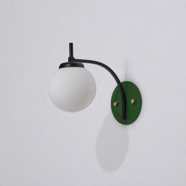 Vintage Italian Curved Wall Sconce with Opaline Globe and Green Backplate, 1950s For Sale - Image 9 of 9