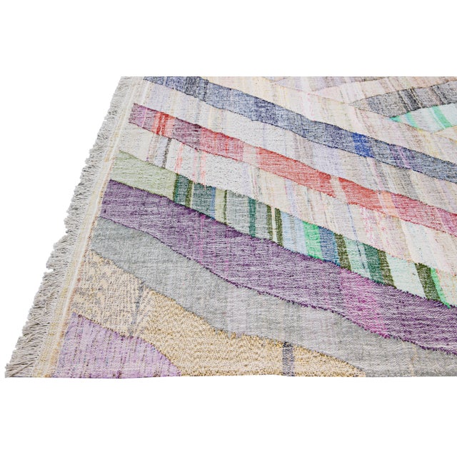 Vintage Turkish Kilim Flatweave Geometric Multicolor Wool Rug For Sale - Image 4 of 11