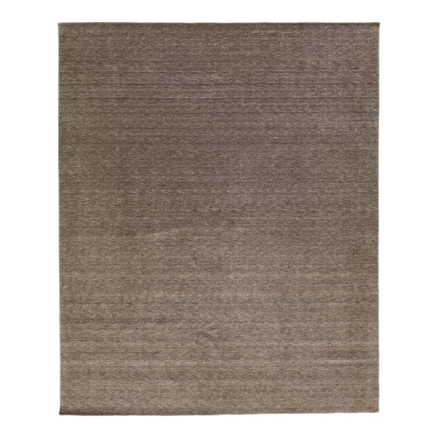 Modern Hand-Loomed Brown Minimalist Gabbeh Wool Rug For Sale